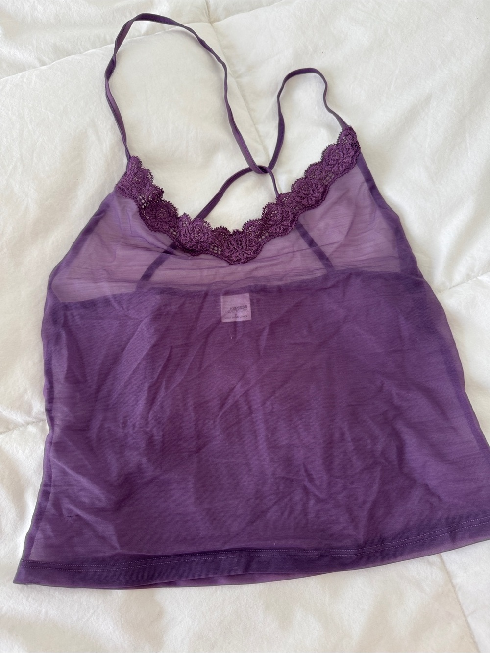 Express Purple Sheer Lace-Trim Chemise Camisole